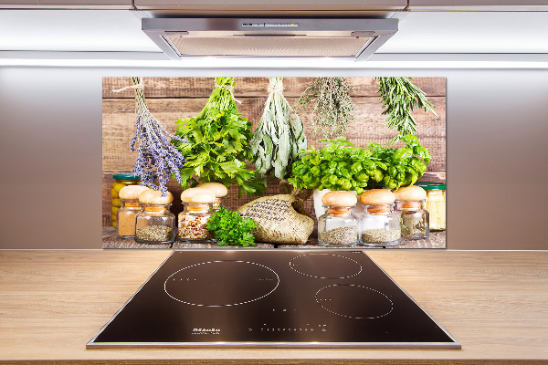 Glazen achterwand keuken Kruiden aan een touwtje