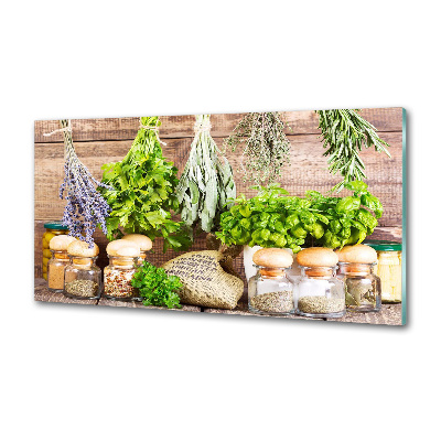 Glazen achterwand keuken Kruiden aan een touwtje