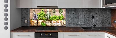 Glazen achterwand keuken Kruiden aan een touwtje