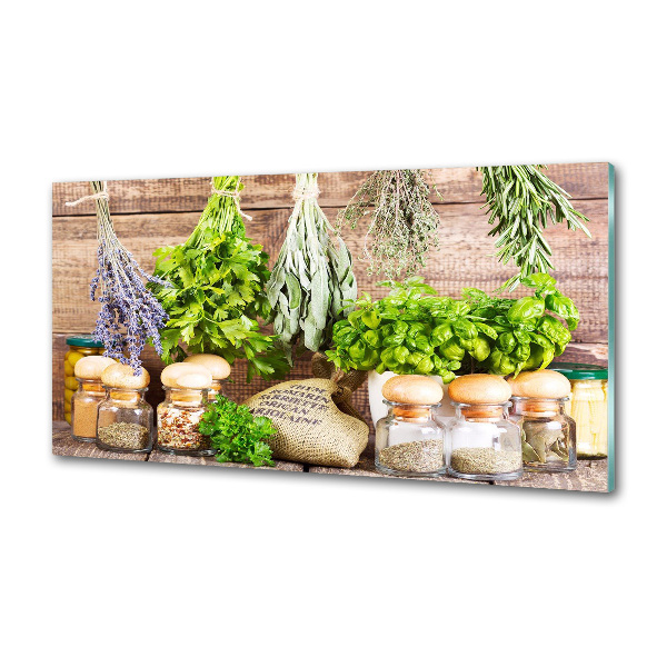 Glazen achterwand keuken Kruiden aan een touwtje