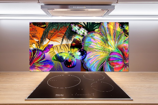 Spatplaat keuken Bloemen en een vlinder