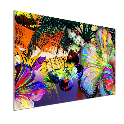 Spatplaat keuken Bloemen en een vlinder