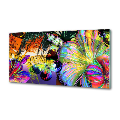 Spatplaat keuken Bloemen en een vlinder