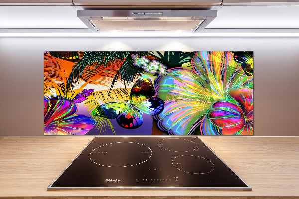 Spatplaat keuken Bloemen en een vlinder