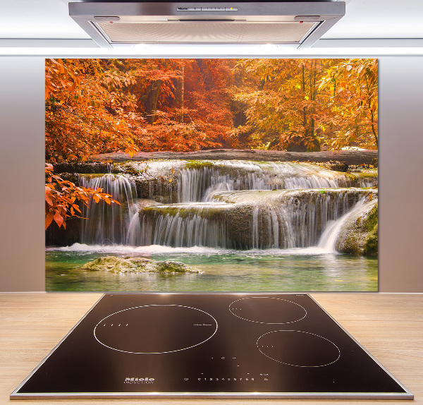 Glazen achterwand keuken Waterval in de herfst