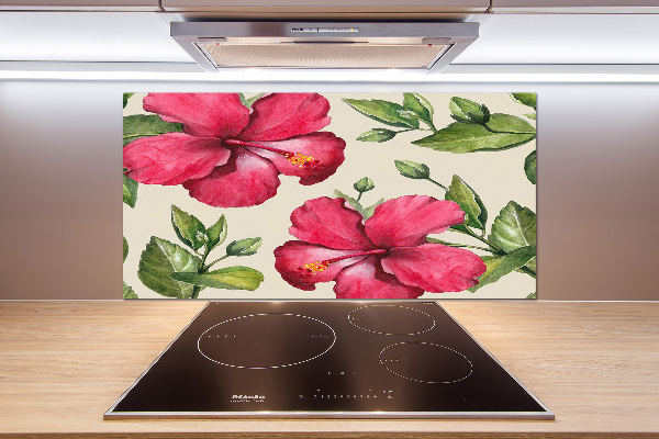 Glazen achterwand keuken Roze hibiscus