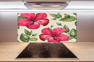 Glazen achterwand keuken Roze hibiscus