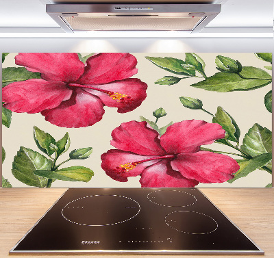 Glazen achterwand keuken Roze hibiscus