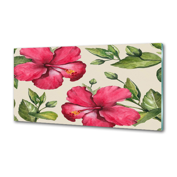 Glazen achterwand keuken Roze hibiscus