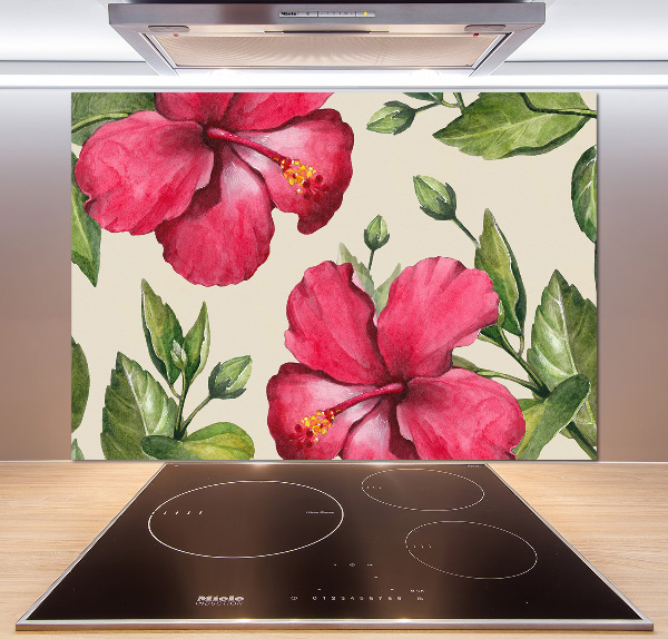 Glazen achterwand keuken Roze hibiscus