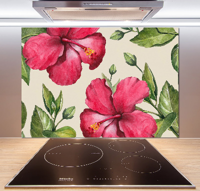 Glazen achterwand keuken Roze hibiscus