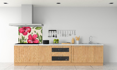 Glazen achterwand keuken Roze hibiscus
