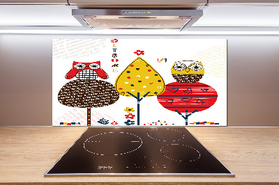 Spatscherm keuken Uilen in een boom