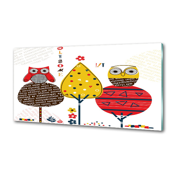 Spatscherm keuken Uilen in een boom