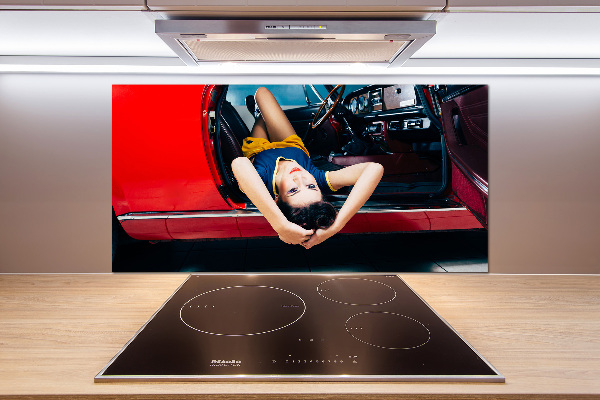 Glazen achterwand keuken Vrouw in de auto