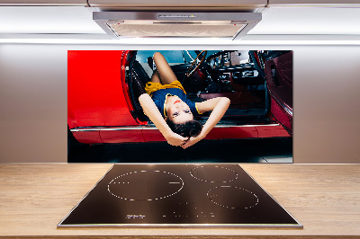 Glazen achterwand keuken Vrouw in de auto