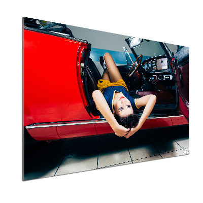 Glazen achterwand keuken Vrouw in de auto