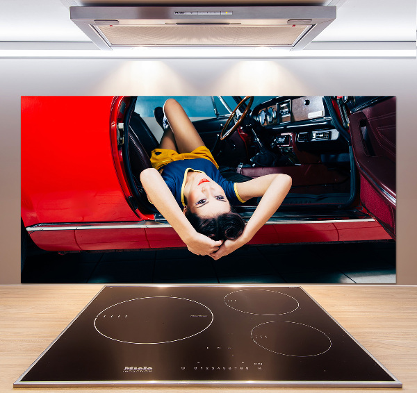 Glazen achterwand keuken Vrouw in de auto