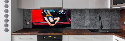 Glazen achterwand keuken Vrouw in de auto