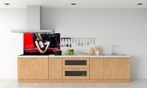 Glazen achterwand keuken Vrouw in de auto