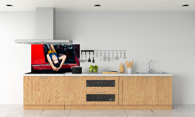 Glazen achterwand keuken Vrouw in de auto