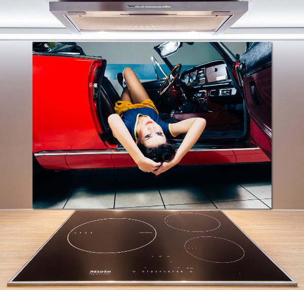 Glazen achterwand keuken Vrouw in de auto