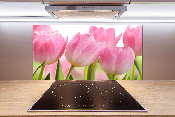 Glazen achterwand keuken Roze tulpen