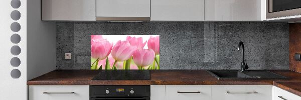 Glazen achterwand keuken Roze tulpen
