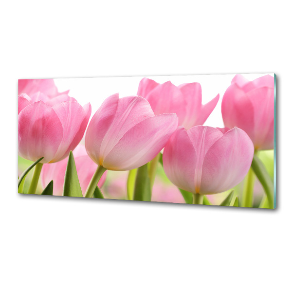 Glazen achterwand keuken Roze tulpen