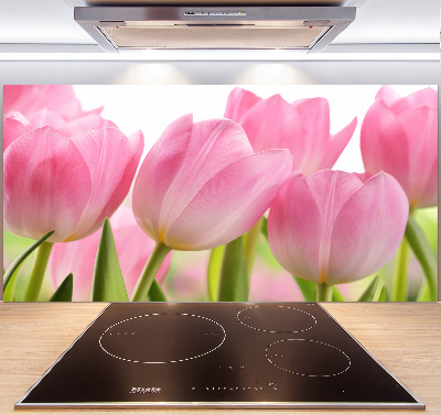Glazen achterwand keuken Roze tulpen