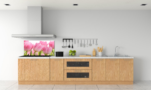 Glazen achterwand keuken Roze tulpen