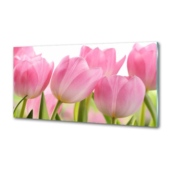 Glazen achterwand keuken Roze tulpen