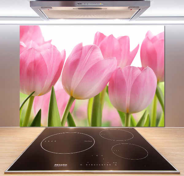 Glazen achterwand keuken Roze tulpen