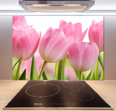 Glazen achterwand keuken Roze tulpen