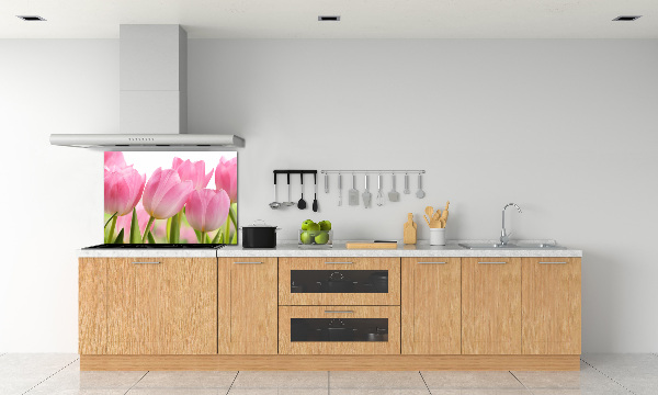 Glazen achterwand keuken Roze tulpen