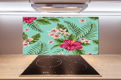 Glazen achterwand keuken Hawaiiaanse bloemen
