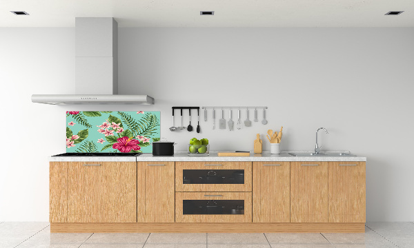 Glazen achterwand keuken Hawaiiaanse bloemen