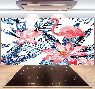Achterwand keuken Flamingo's en planten