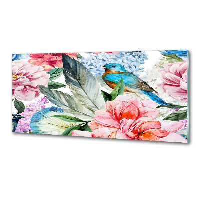 Spatscherm keuken Bloemen en vogels