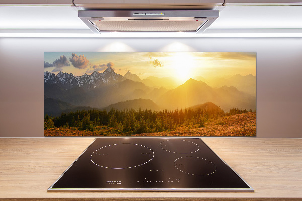 Spatscherm keuken Zonsondergang boven de bergen