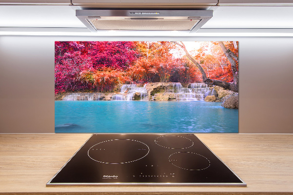 Spatscherm keuken Waterval in het bos