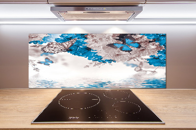 Spatplaat keuken Bloemen en vlinders