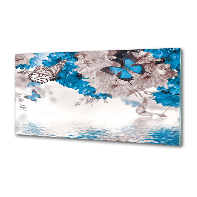 Spatplaat keuken Bloemen en vlinders