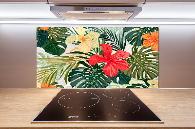 Spatscherm keuken Hawaiiaanse bloemen