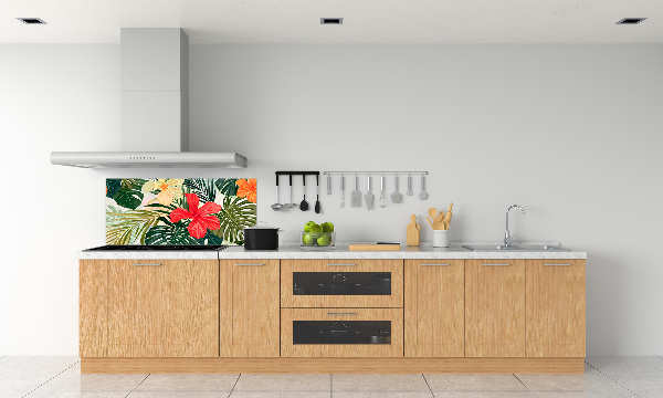 Spatscherm keuken Hawaiiaanse bloemen