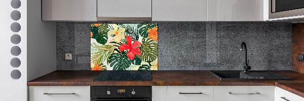 Spatscherm keuken Hawaiiaanse bloemen