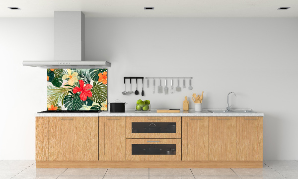 Spatscherm keuken Hawaiiaanse bloemen