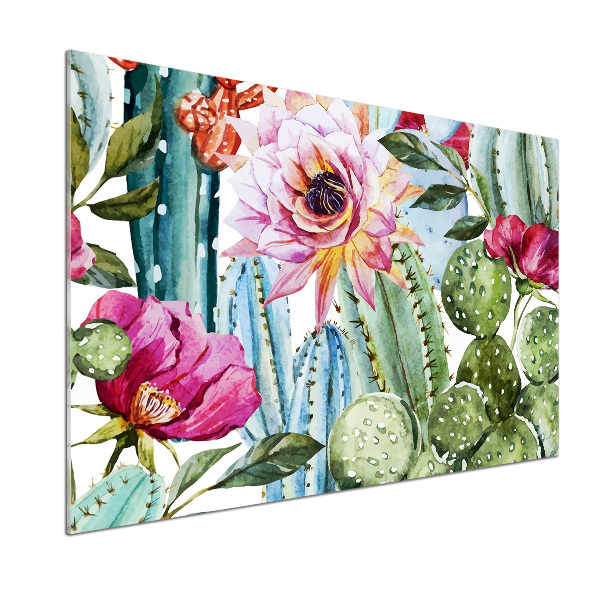 Spatscherm keuken Cactussen en bloemen