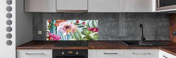 Spatscherm keuken Cactussen en bloemen