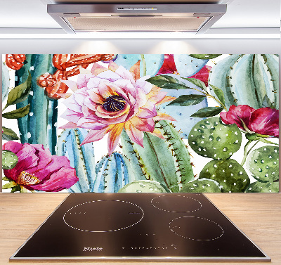 Spatscherm keuken Cactussen en bloemen